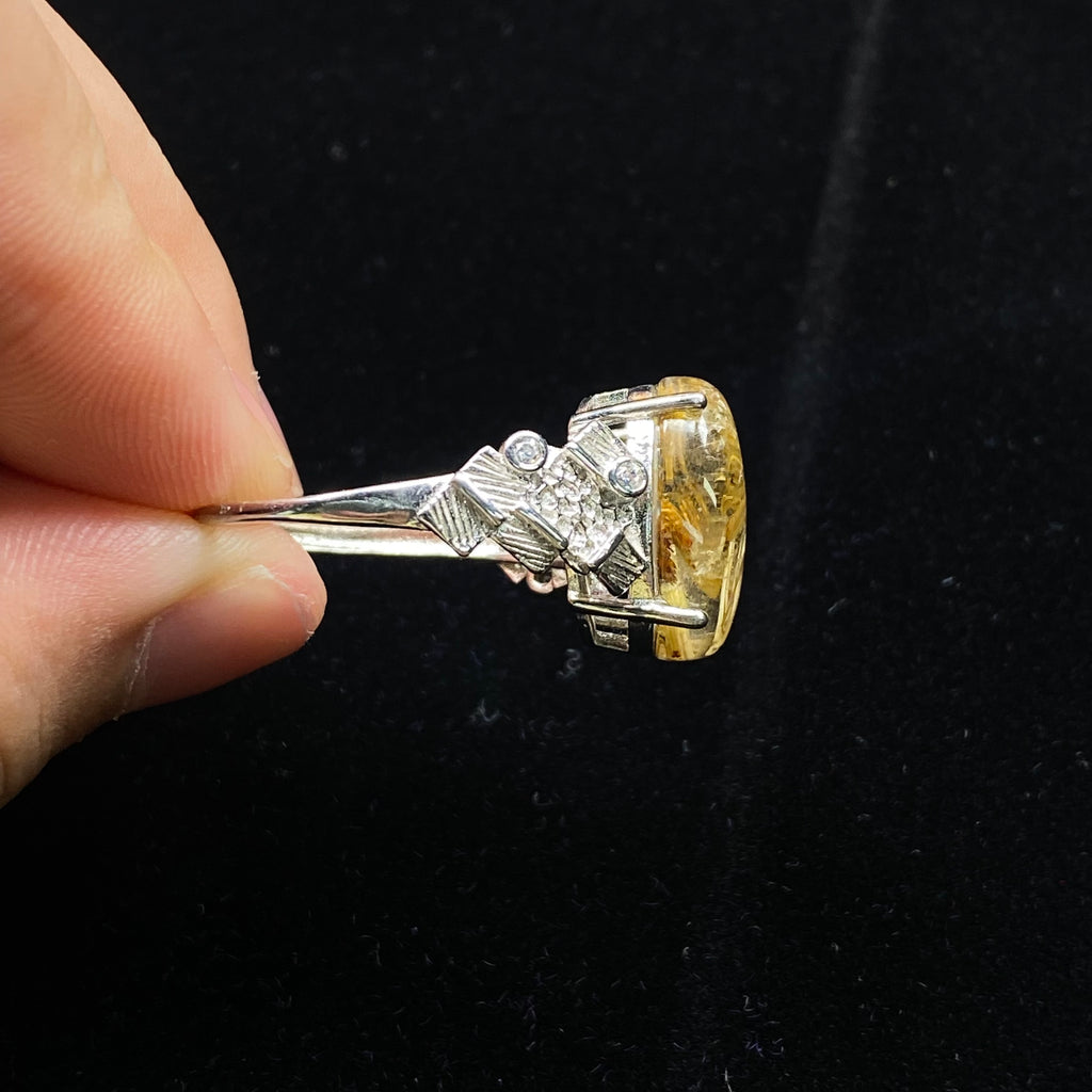 Rutilated Quartz Sterling Silver Ring with Butterfly Motif