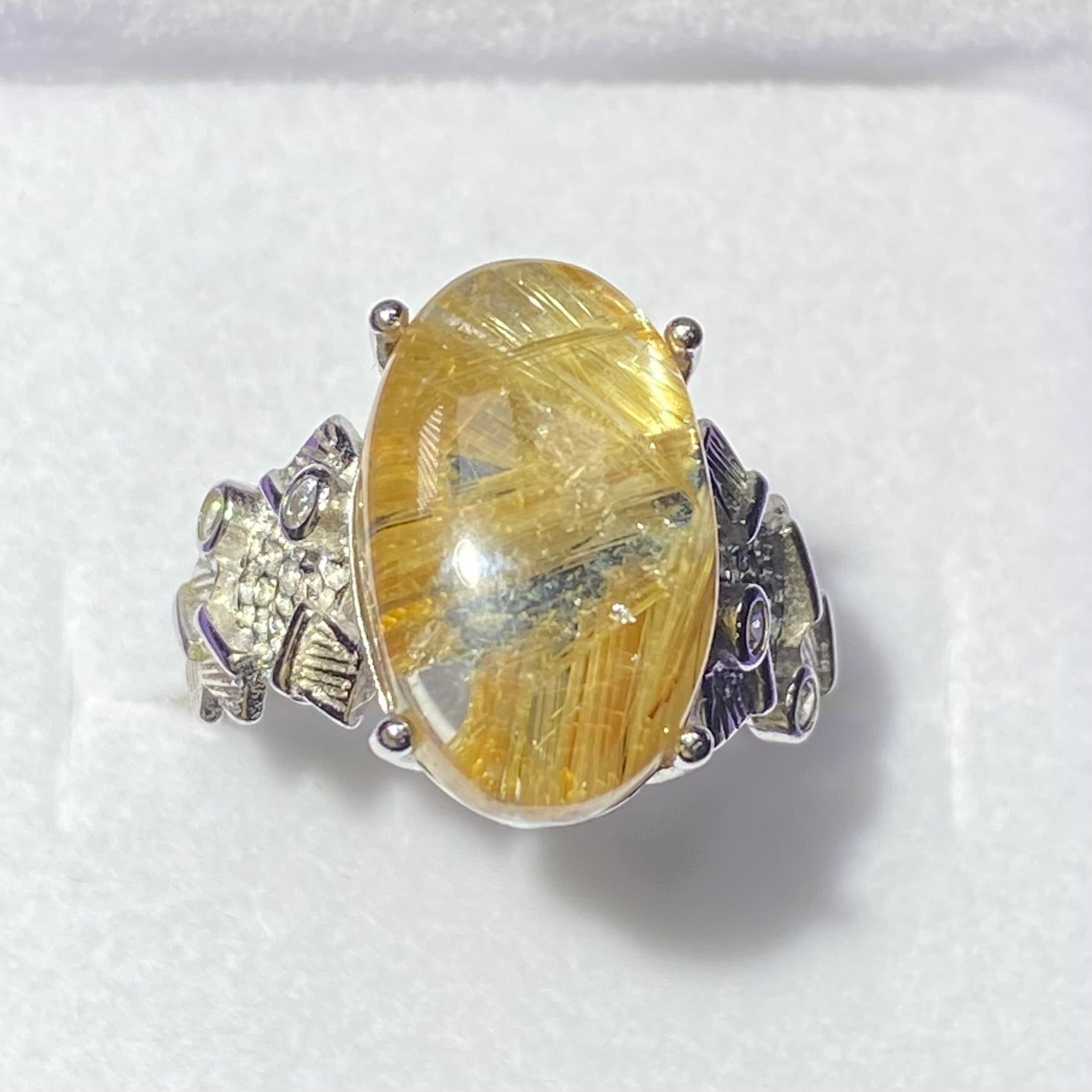 Rutilated Quartz Sterling Silver Ring with Butterfly Motif