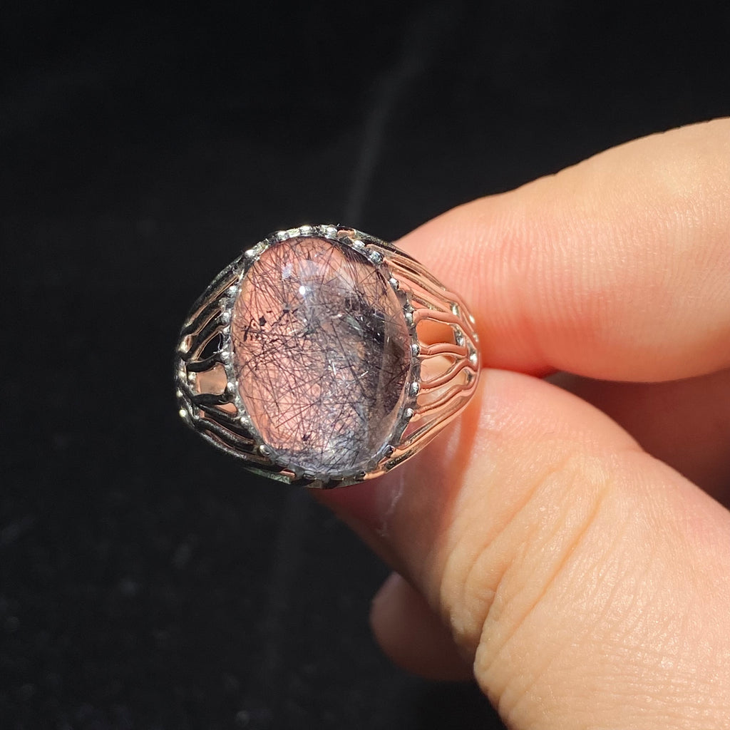Black Tourmalinated Quartz Sterling Silver Statement Ring