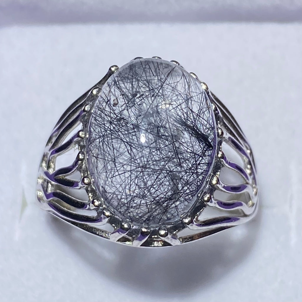 Black Tourmalinated Quartz Sterling Silver Statement Ring
