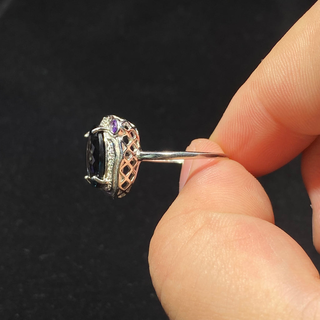 London Blue Topaz & Amethyst Sterling Silver Statement Ring