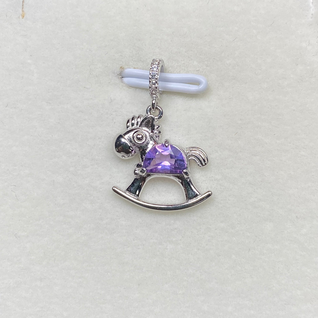 Dainty amethyst Rocking Horse Pendant - Sterling Silver 925 Crystal Jewelry Gift