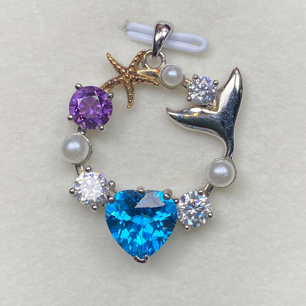 Multi-Stone Whimsical Ocean Mermaid Pendant - Natural Gemstone Jewelry