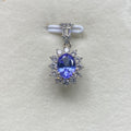 Natural Tanzanite Halo Pendant - Sterling Silver 925 Jewelry