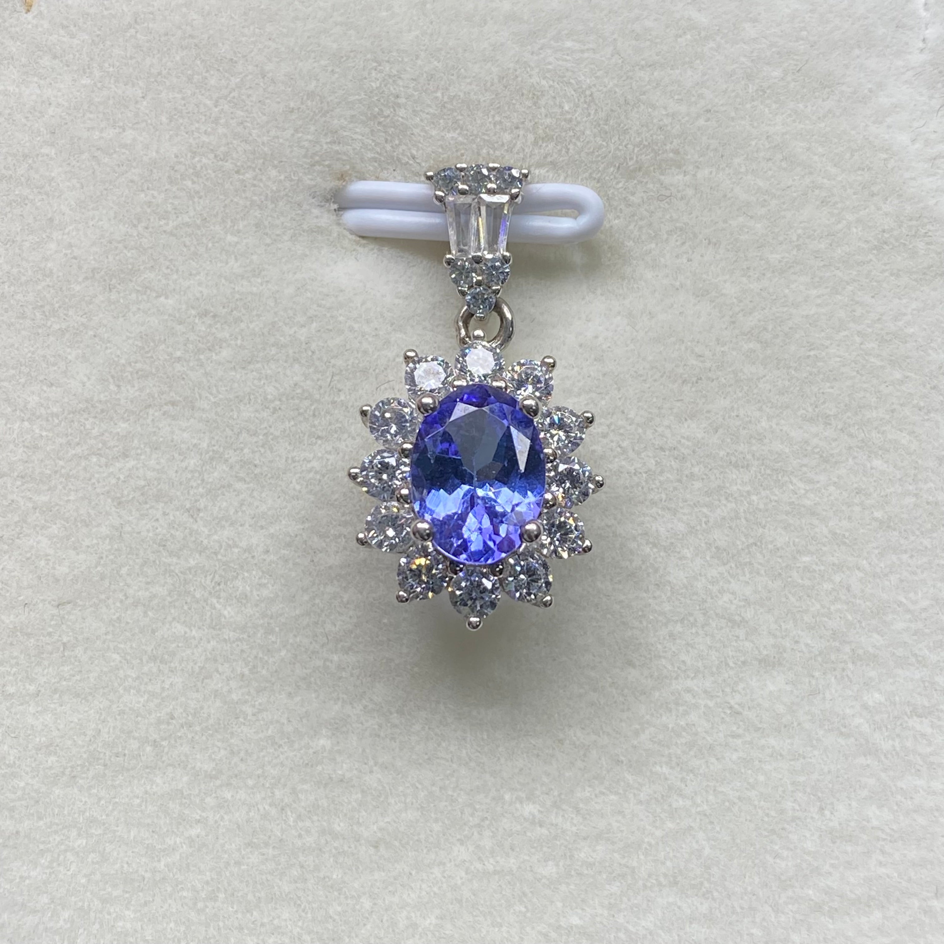 Natural Tanzanite Halo Pendant - Sterling Silver 925 Jewelry