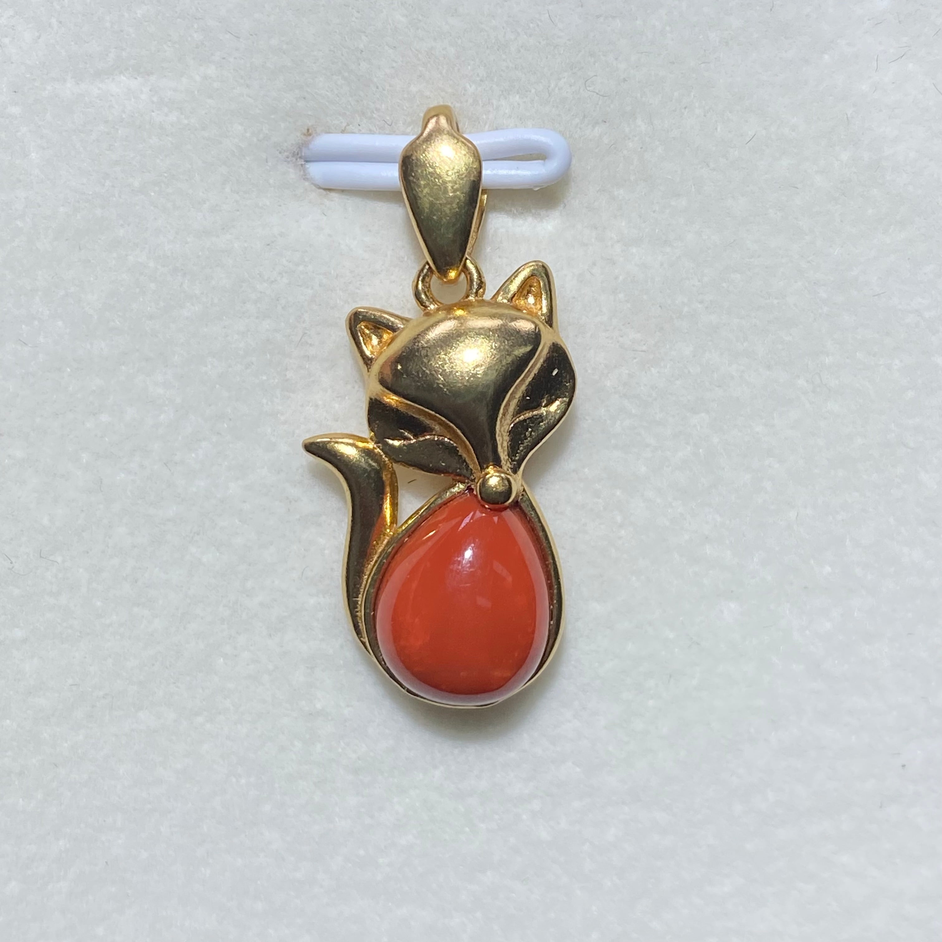 Cute Fox Pendant with Nanhong Agate- Sterling Silver 925 with Gold-Plated Jewelry