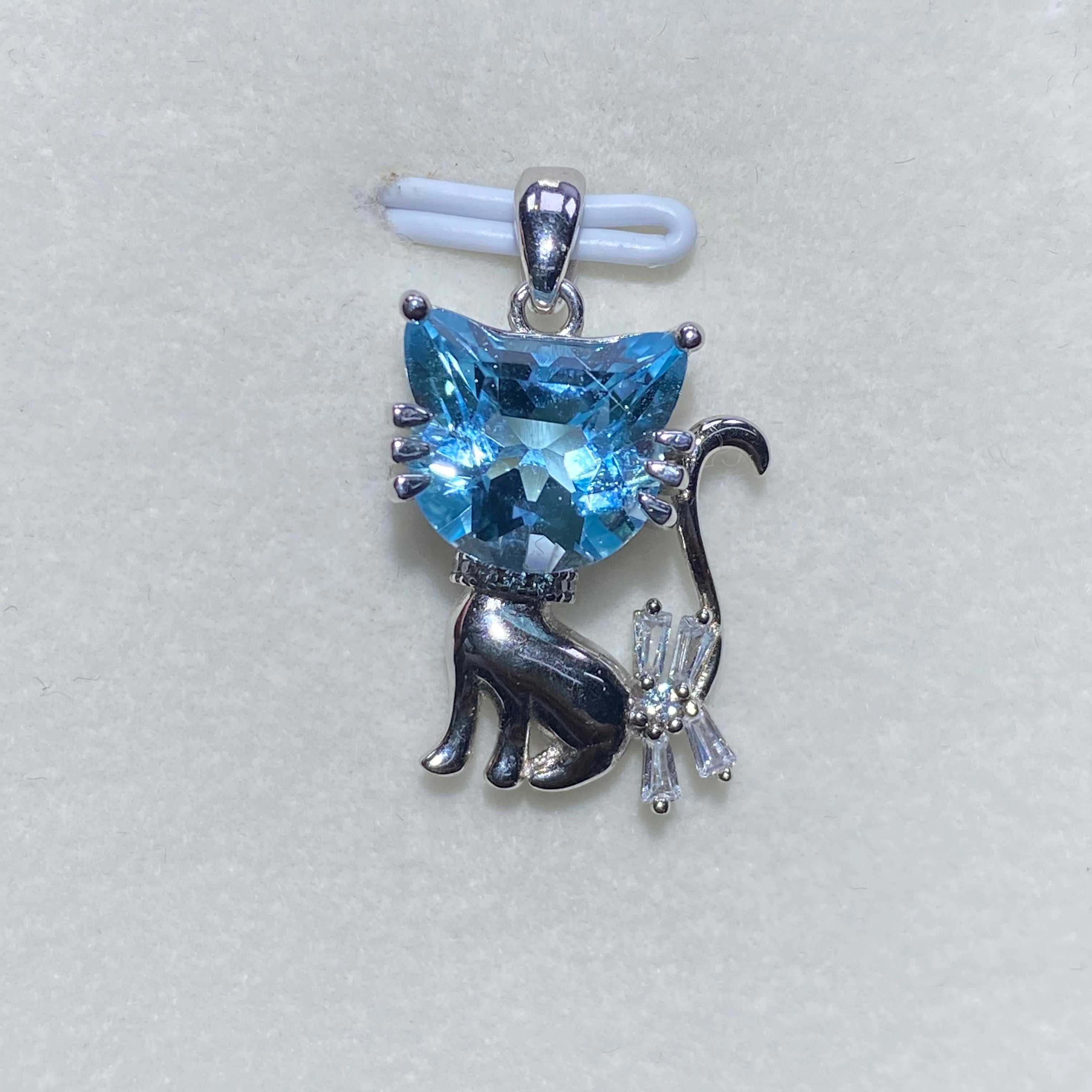 Cute Cat-Shaped Blue Topaz Pendant - Sterling Silver Jewelry