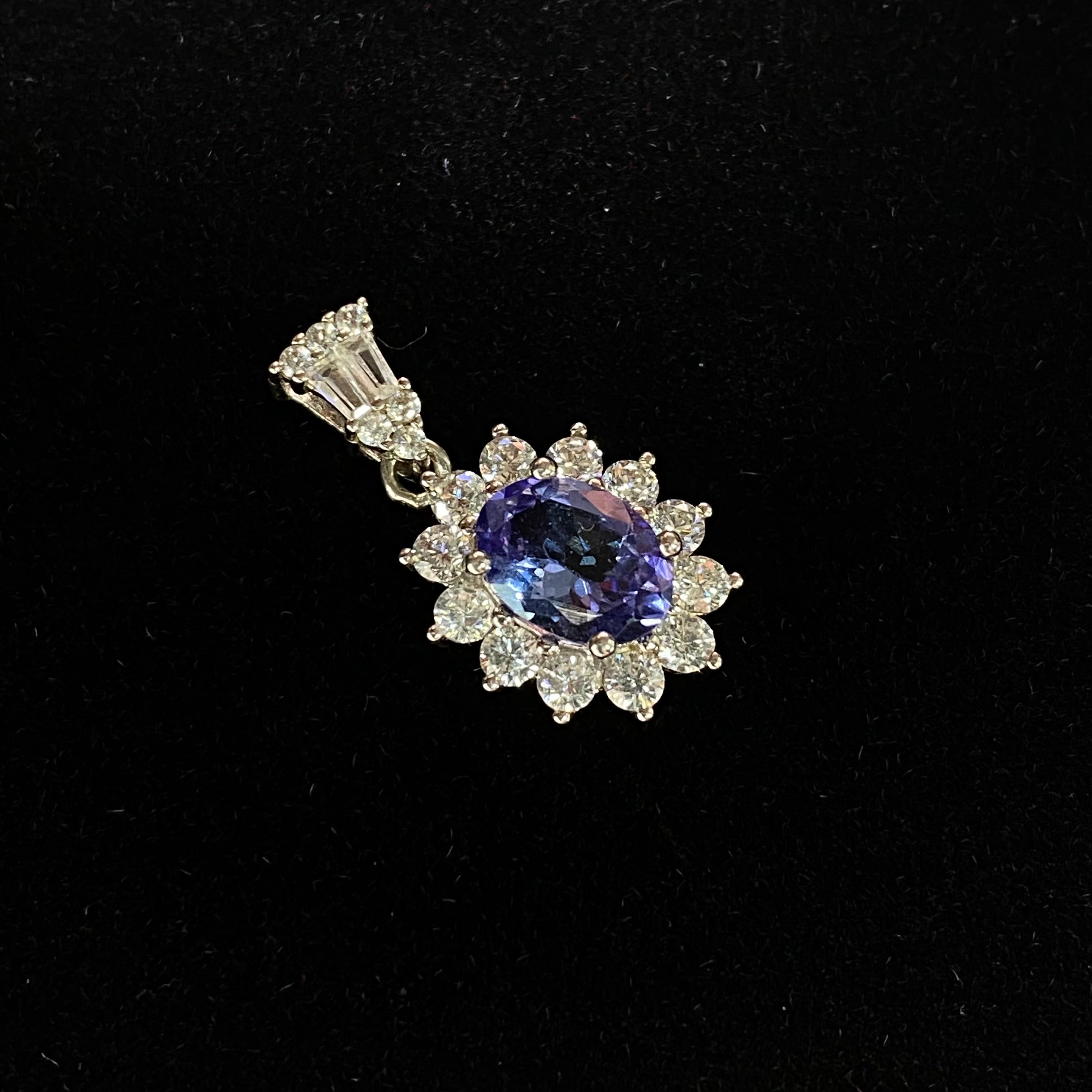 Natural Tanzanite Halo Pendant - Sterling Silver 925 Jewelry