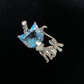 Cute Cat-Shaped Blue Topaz Pendant - Sterling Silver Jewelry