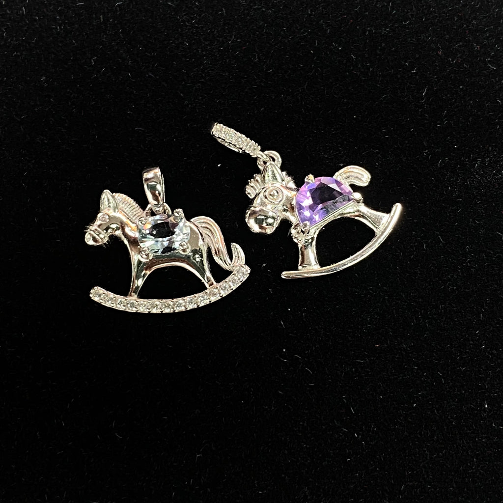 Dainty amethyst Rocking Horse Pendant - Sterling Silver 925 Crystal Jewelry Gift