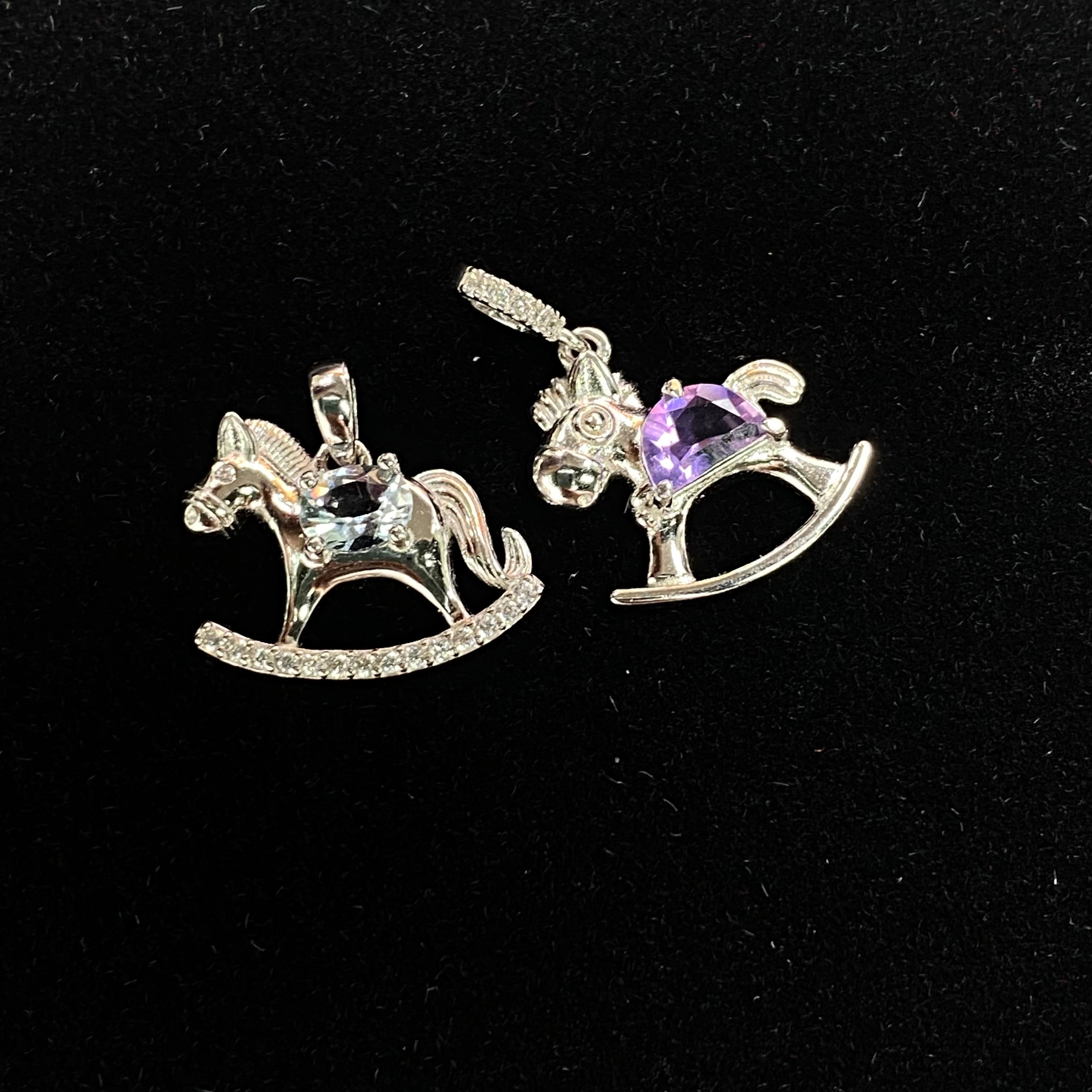 Dainty amethyst Rocking Horse Pendant - Sterling Silver 925 Crystal Jewelry Gift