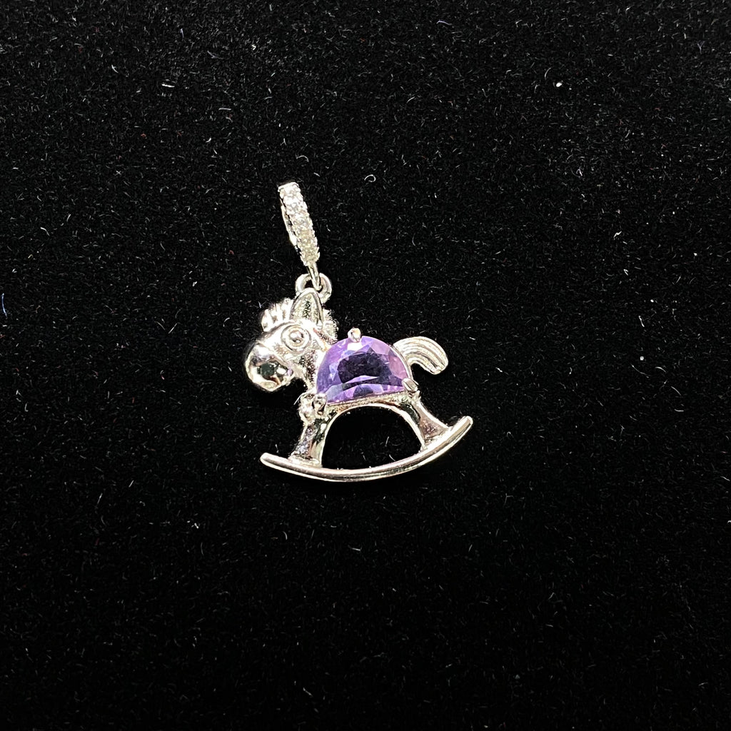 Dainty amethyst Rocking Horse Pendant - Sterling Silver 925 Crystal Jewelry Gift