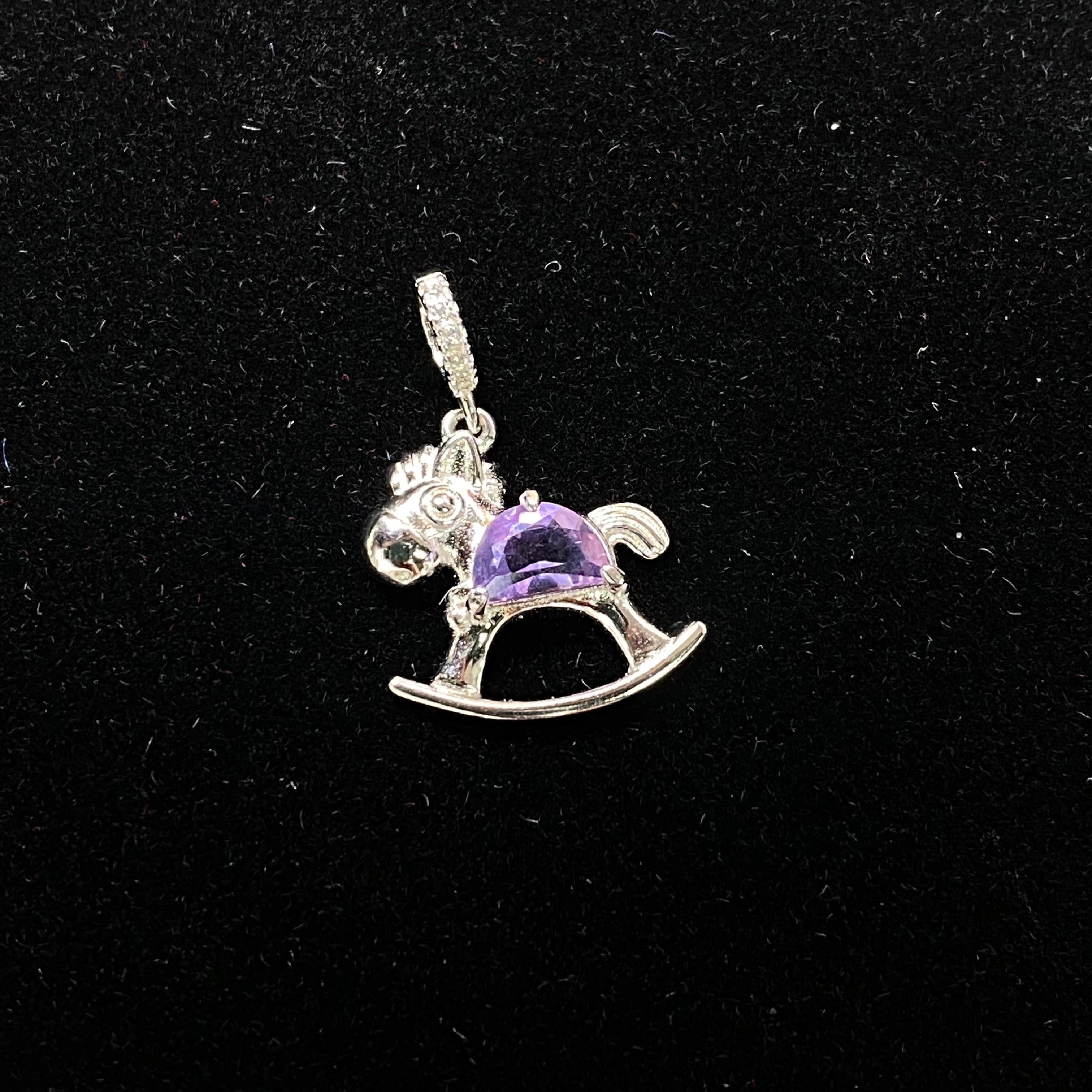 Dainty amethyst Rocking Horse Pendant - Sterling Silver 925 Crystal Jewelry Gift