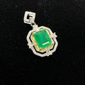 Emerald-Cut Green Emerald S925 Pendant - Vintage Two-Tone Statement Jewelry