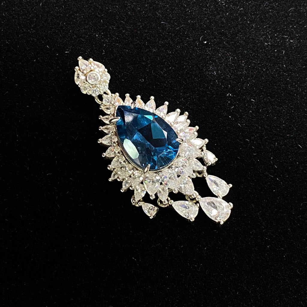 London Blue Topaz Teardrop Shape Halo Pendant - Sterling Silver Statement Jewelry