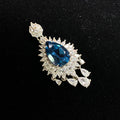 London Blue Topaz Teardrop Shape Halo Pendant - Sterling Silver Statement Jewelry