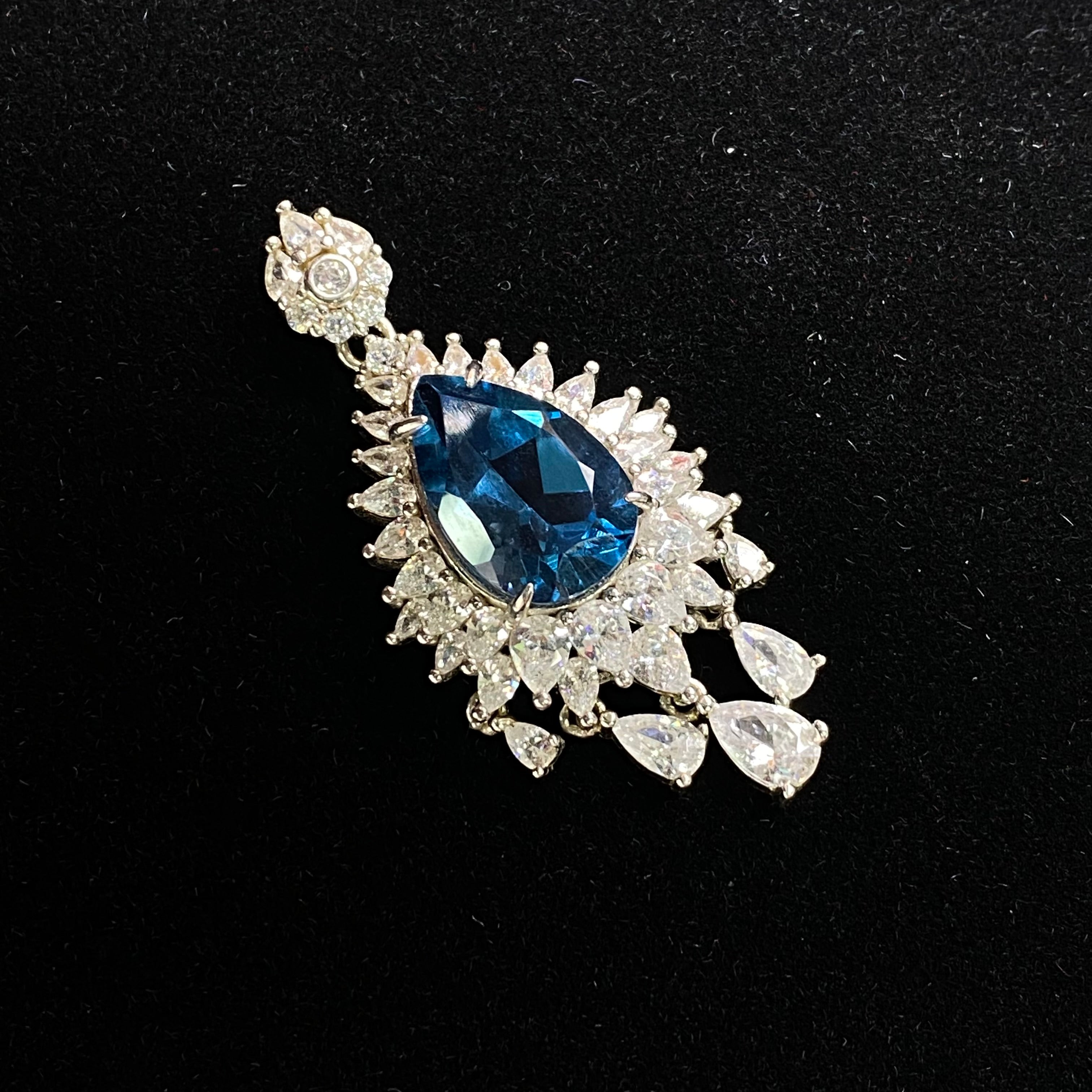 London Blue Topaz Teardrop Shape Halo Pendant - Sterling Silver Statement Jewelry