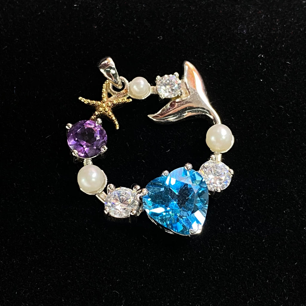 Multi-Stone Whimsical Ocean Mermaid Pendant - Natural Gemstone Jewelry