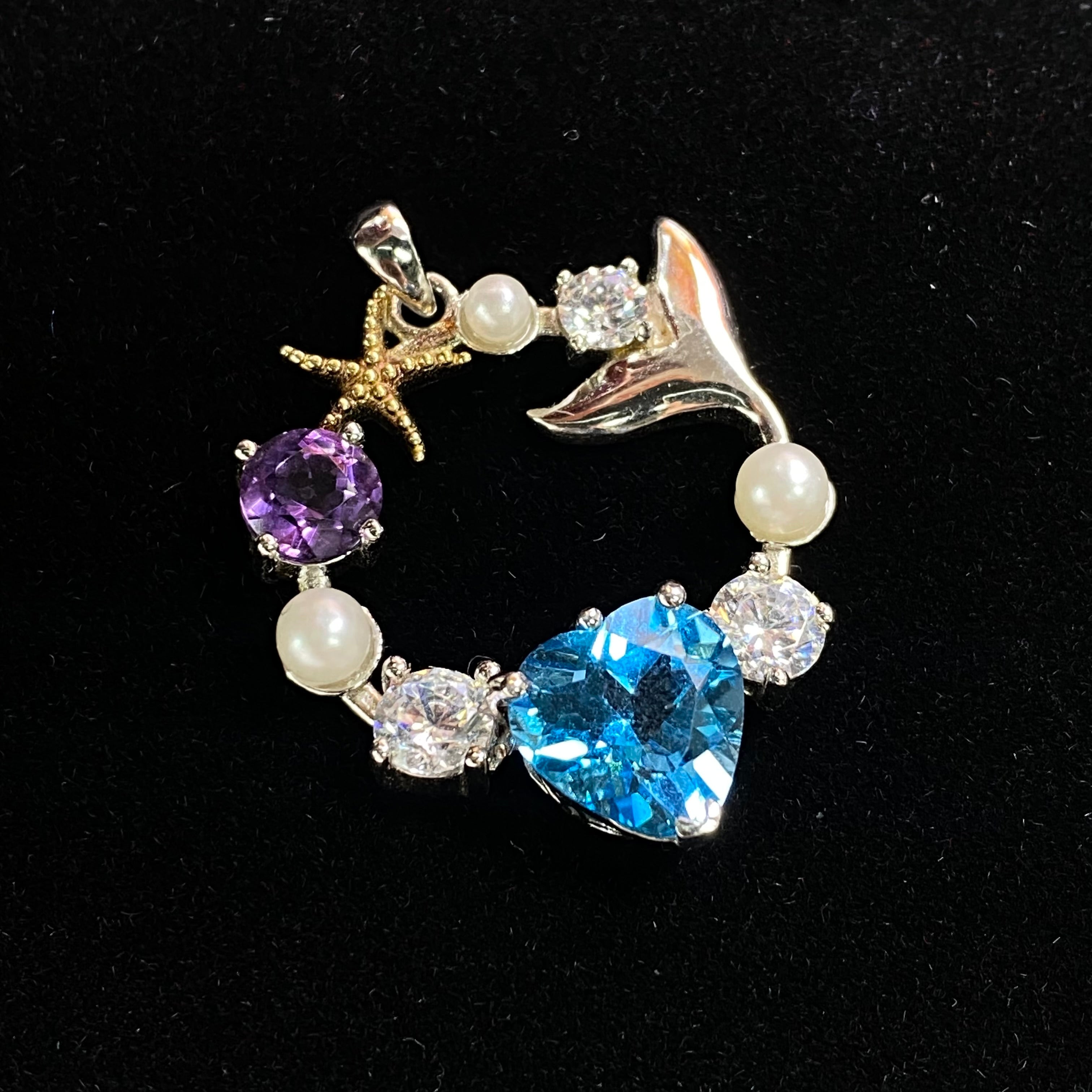 Multi-Stone Whimsical Ocean Mermaid Pendant - Natural Gemstone Jewelry