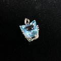 Delicate Cat Blue Topaz Pendant - Sterling Silver Statement Jewelry