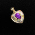 Natural Sugilite Heart Pendant - Vintage Two-Tone Sterling Silver Jewelry
