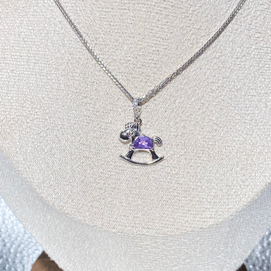 Dainty amethyst Rocking Horse Pendant - Sterling Silver 925 Crystal Jewelry Gift