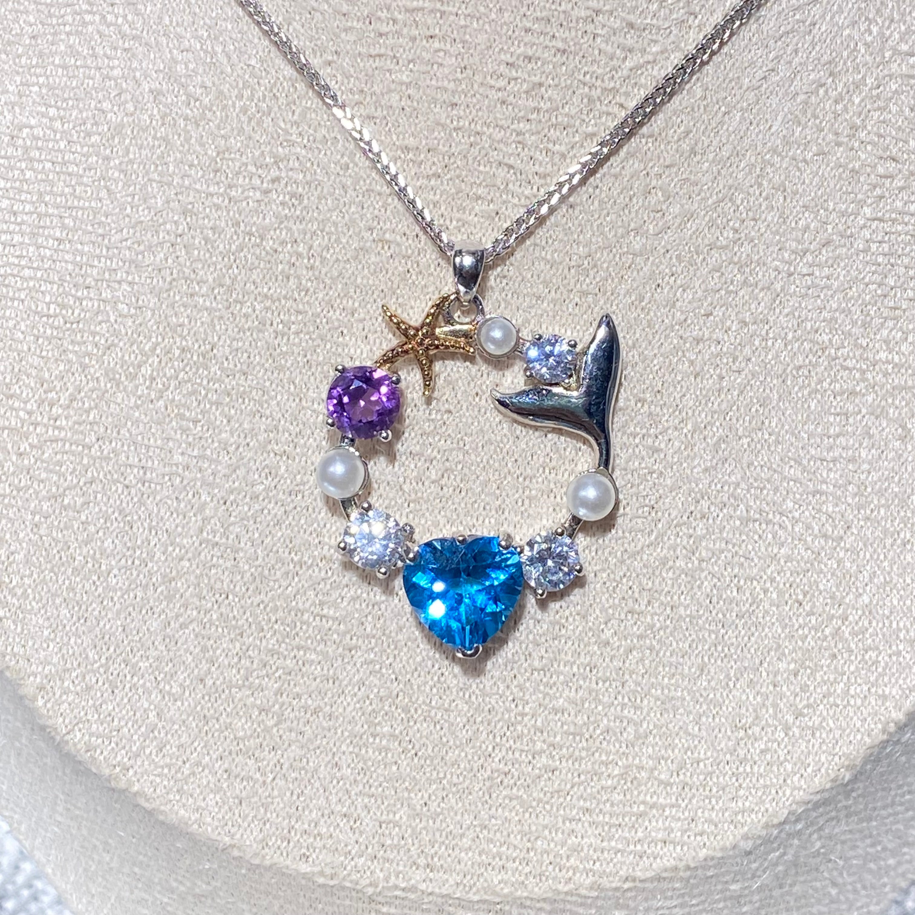 Multi-Stone Whimsical Ocean Mermaid Pendant - Natural Gemstone Jewelry