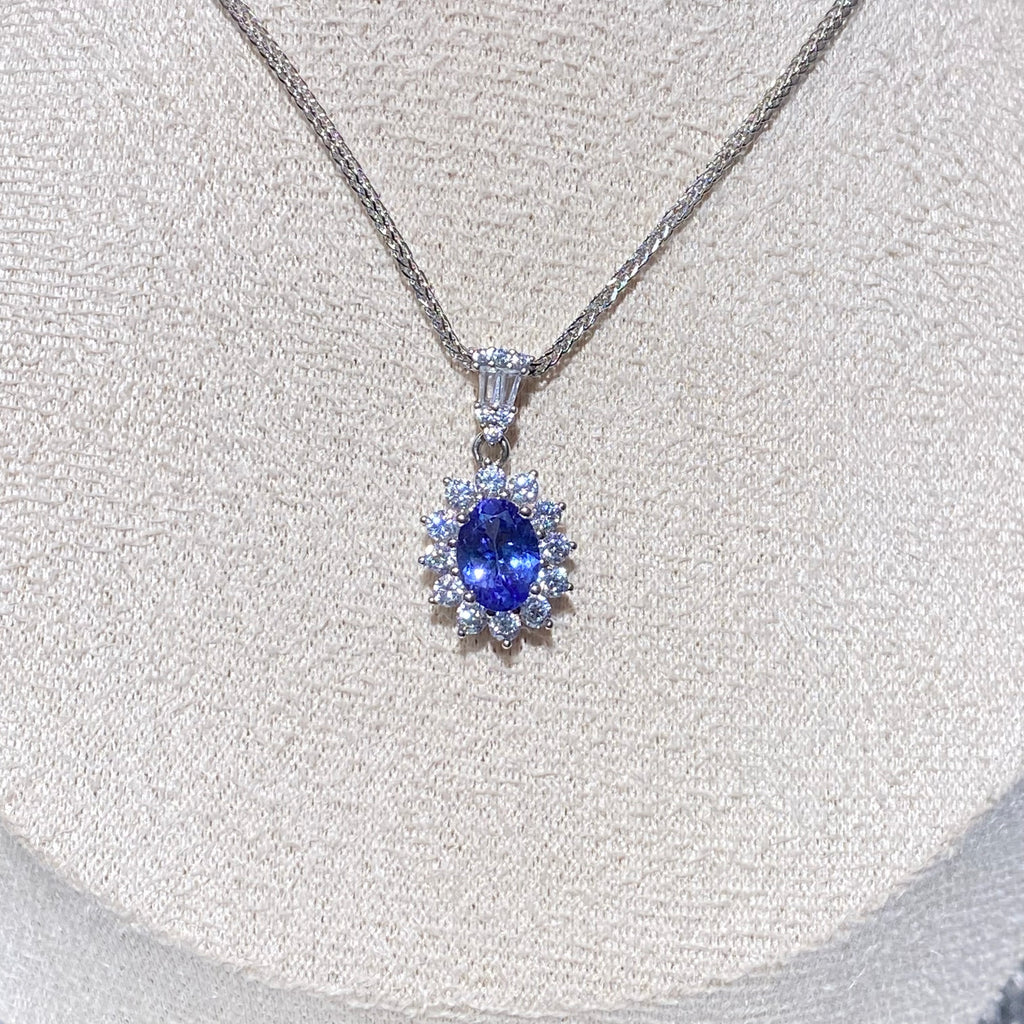 Natural Tanzanite Halo Pendant - Sterling Silver 925 Jewelry