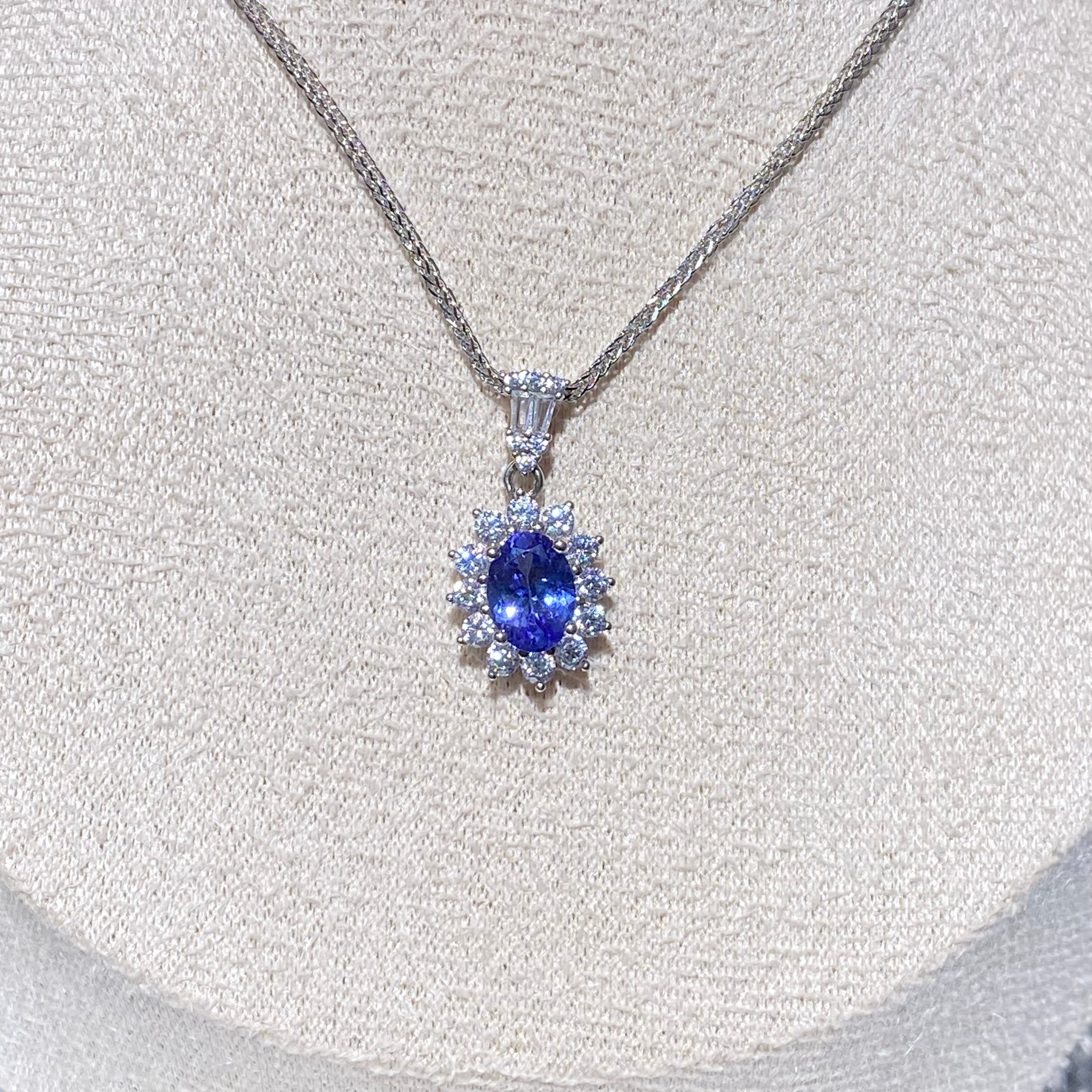 Natural Tanzanite Halo Pendant - Sterling Silver 925 Jewelry
