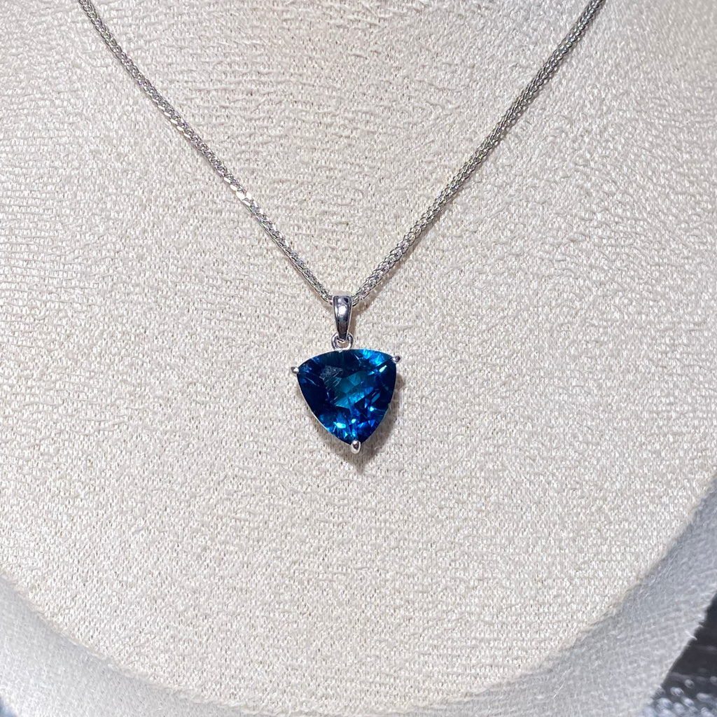 London Blue Topaz Trillion Cut Pendant - Sterling Silver Minimalist Jewelry