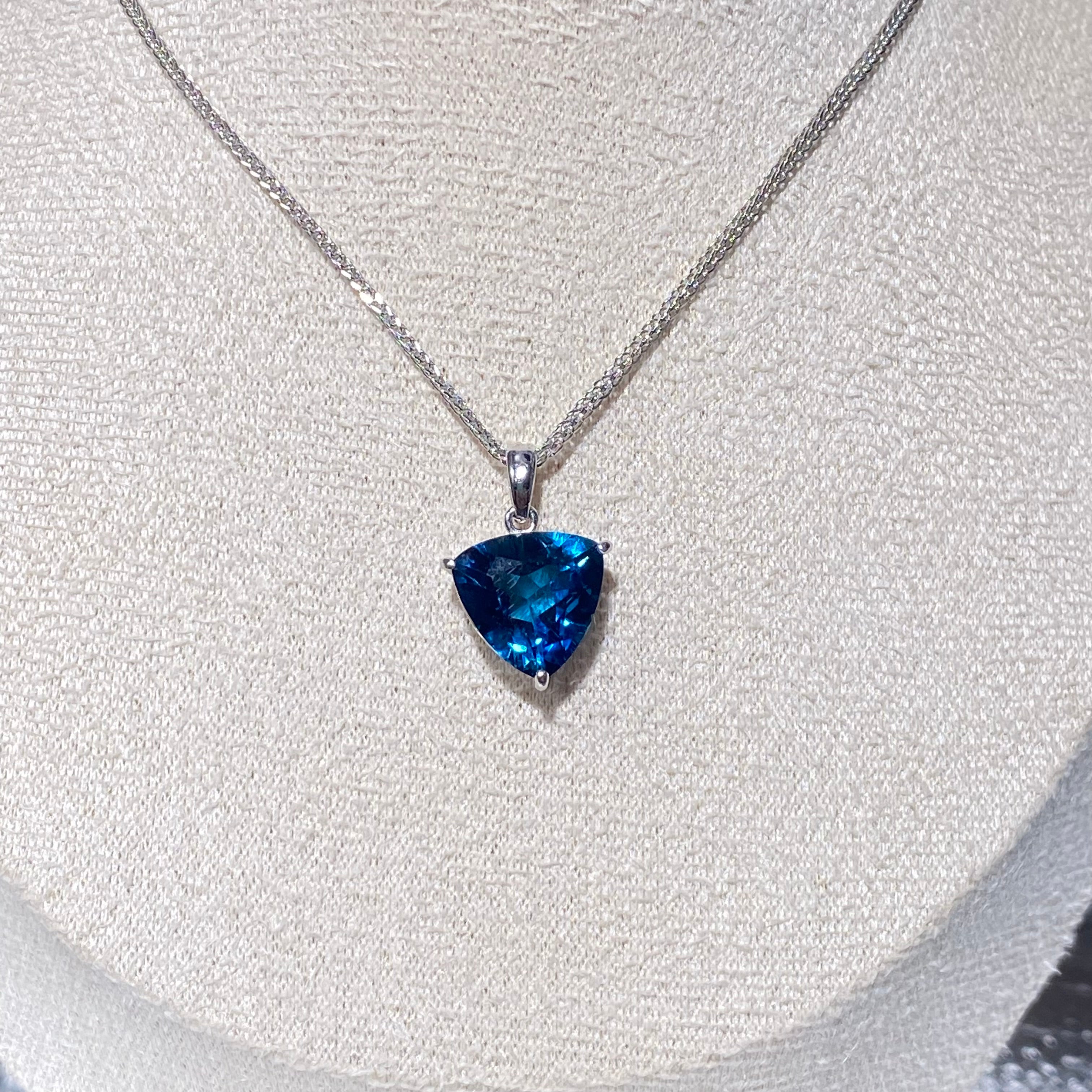 London Blue Topaz Trillion Cut Pendant - Sterling Silver Minimalist Jewelry