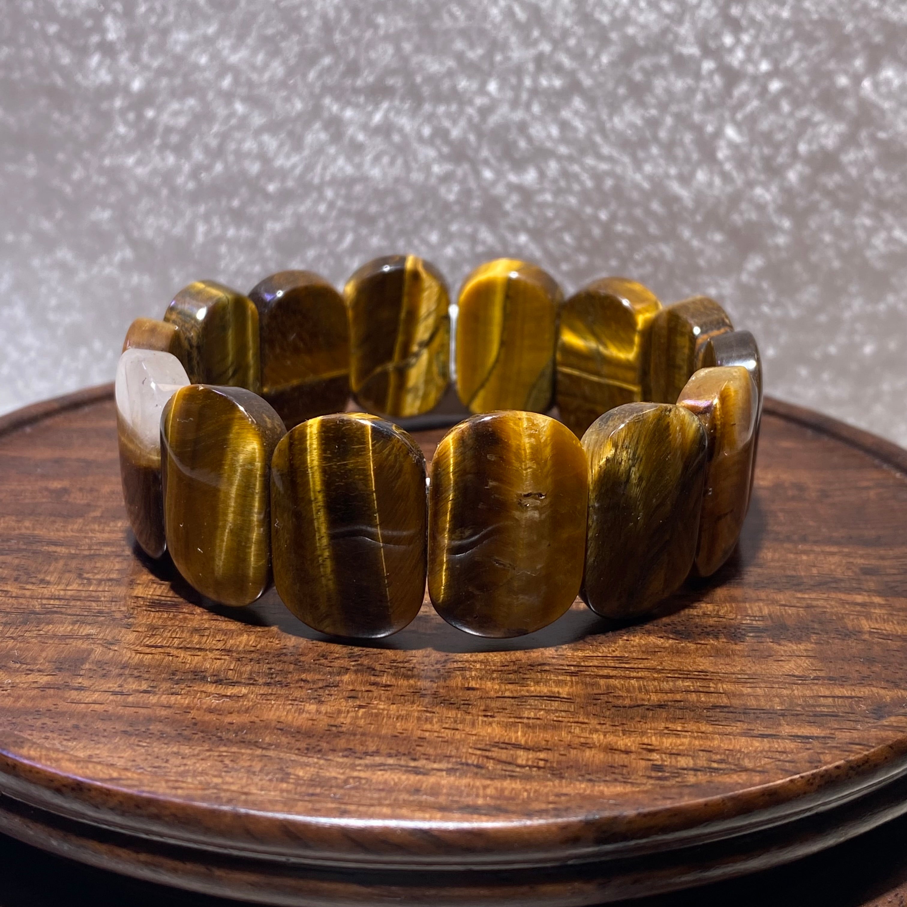 Natural Golden Tiger Eye Rectangle Stretch Confidence Abundance Crystal soft Bangle Bracelet Glossy golden brown striped slab unisex wealth courage grounding wristband