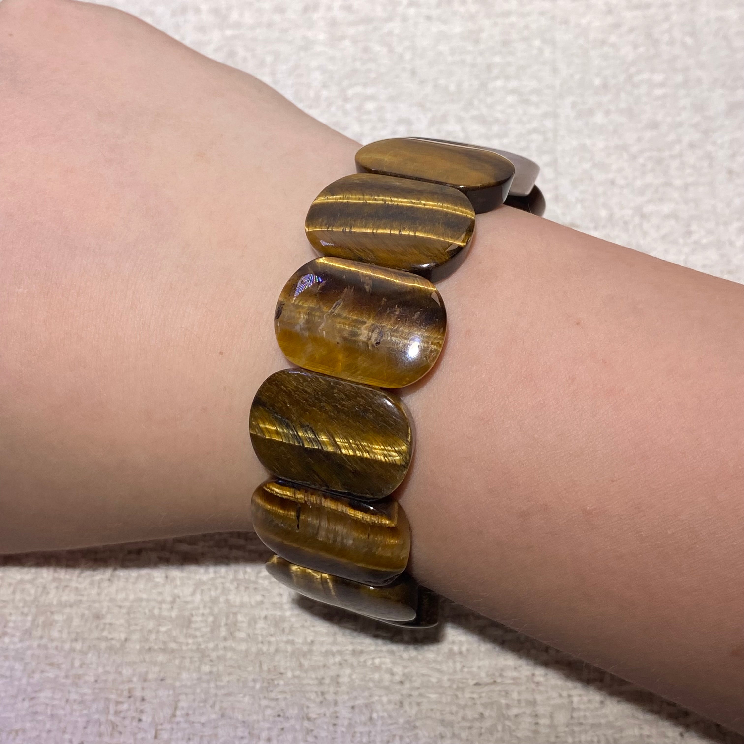 Natural Golden Tiger Eye Rectangle Stretch Confidence Abundance Crystal soft Bangle Bracelet Glossy golden brown striped slab unisex wealth courage grounding wristband
