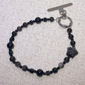 Silver Sheen Obsidian Bow & Rabbit Dual Use Beaded Bracelet / Bag Charm Glossy black silver flash obsidian bow rabbit carving mini bead wrist chain with toggle clasp