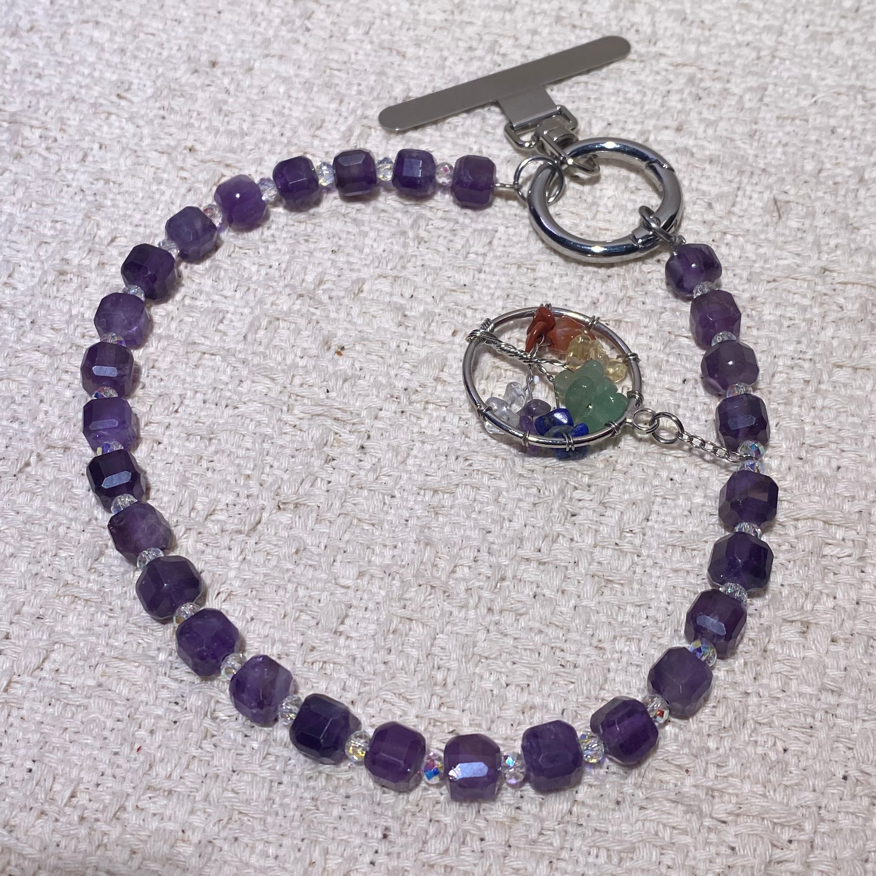 7 Chakra Tree of Life Natural Crystal Beaded Bracelet with OT Toggle Clasp Balancing chakra energy tree pendant dainty stackable wristband, 3 stone styles available