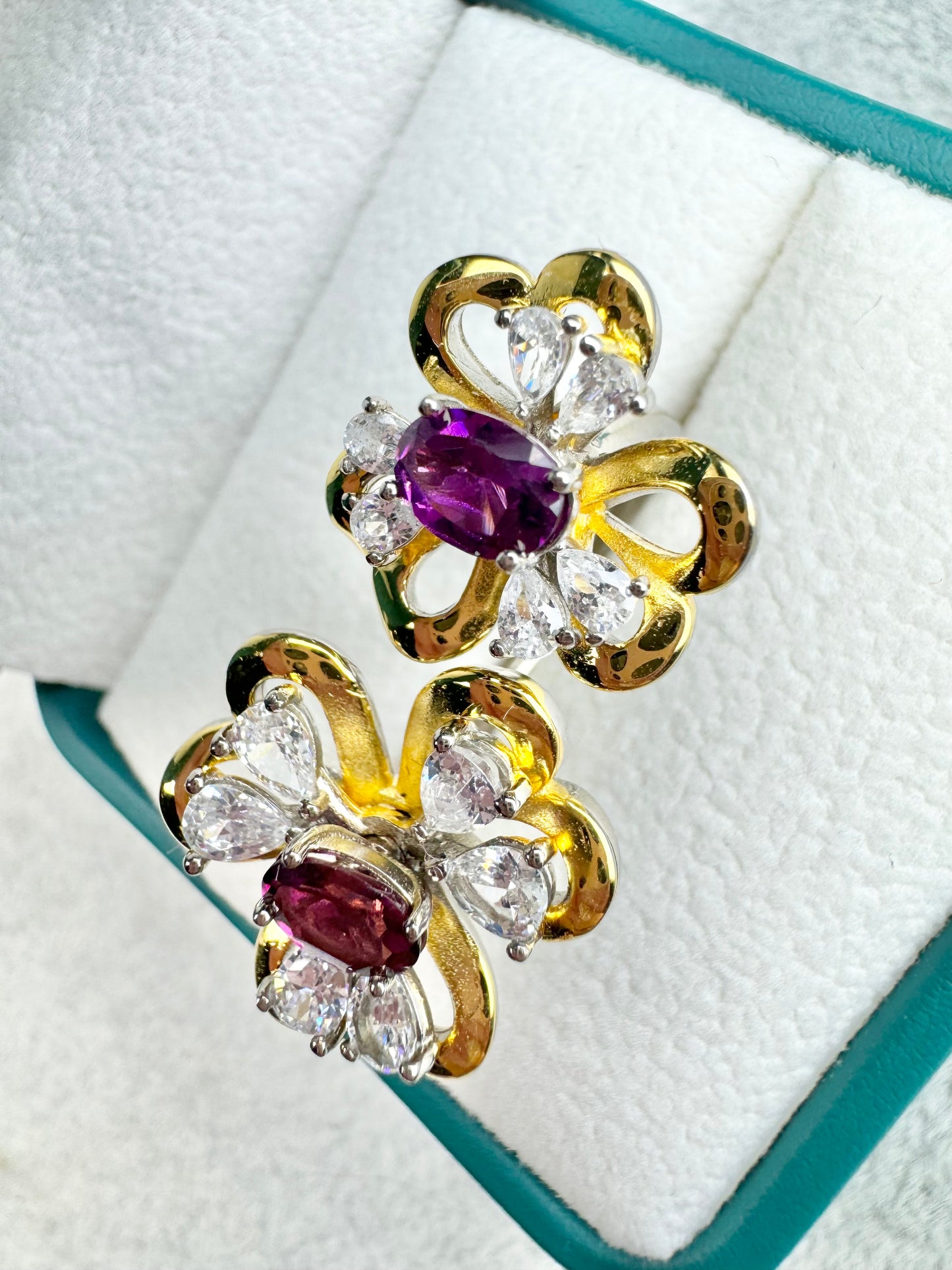 Purple Garnet Flower S925 Ring