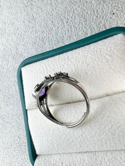 Purple Amethyst Ring 925 Sterling Silver Vintage Healing Crystal Women Jewelry Ct 1.44 Birthday Gifts for Women