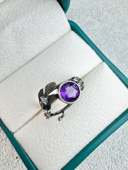 Purple Amethyst Ring 925 Sterling Silver Vintage Healing Crystal Women Jewelry Ct 1.44 Birthday Gifts for Women
