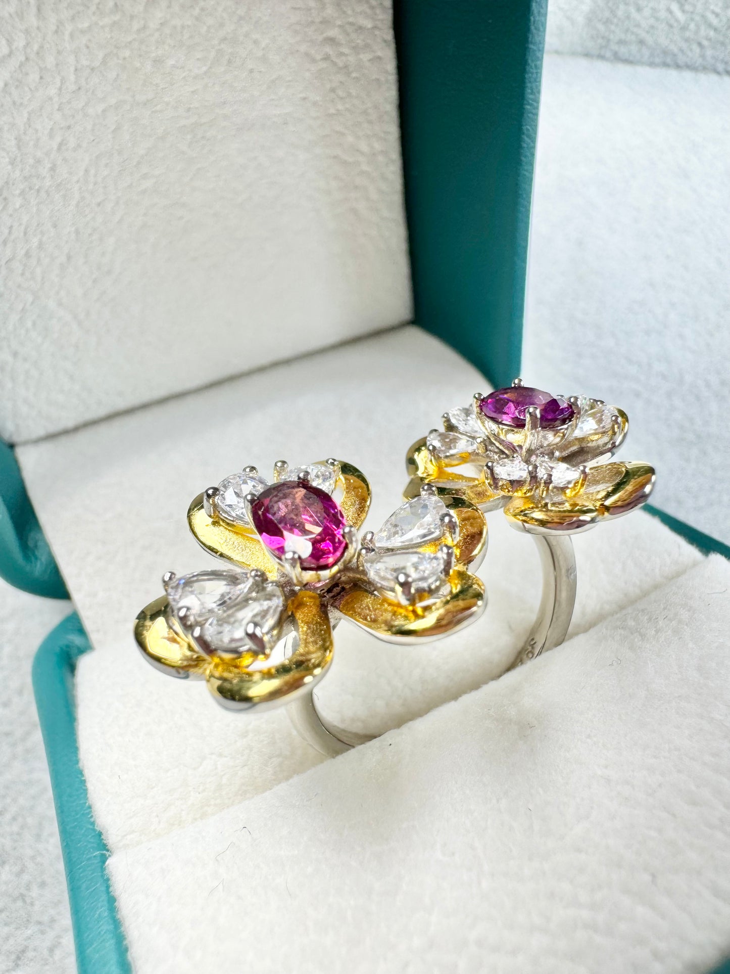 Purple Garnet Flower S925 Ring