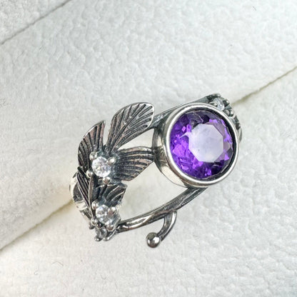 Purple Amethyst Ring 925 Sterling Silver Vintage Healing Crystal Women Jewelry Ct 1.44 Birthday Gifts for Women