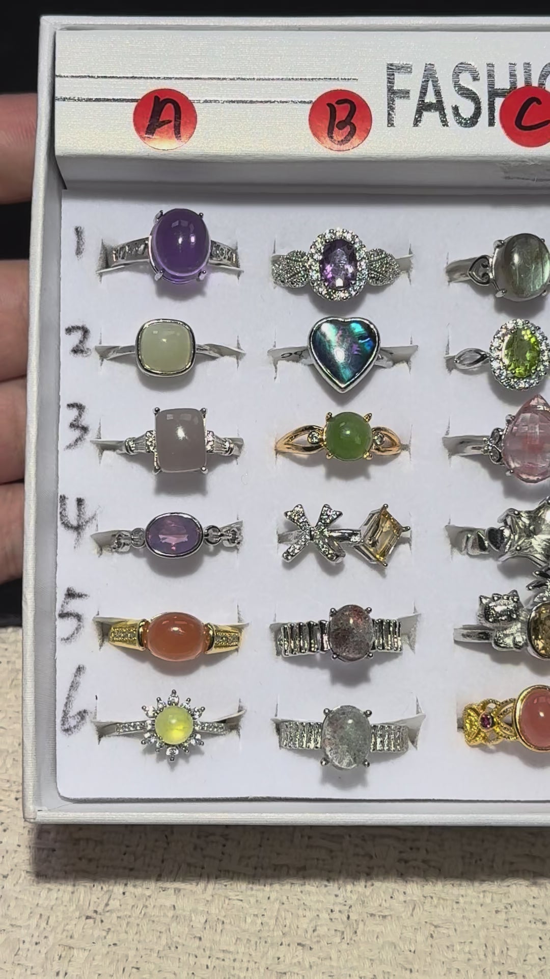 Adjustable Copper Crystal Ring Set - 30+ Colorful Gem Rings for Daily/Party Wear