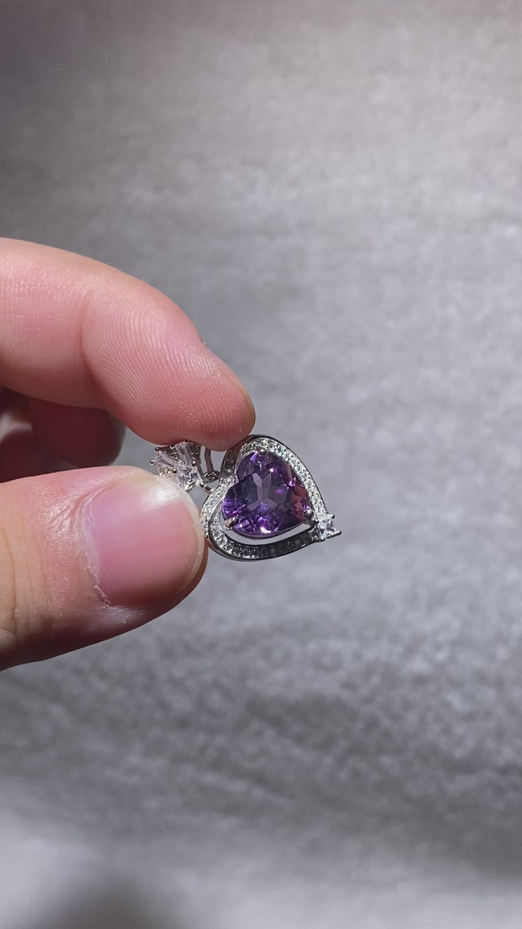 Large Smooth Cabochon Natural Lavender Amethyst Heart Halo Pave Shining Clear Crystal Solid S925 Sterling Silver Luxury Romantic Third Eye Crystal Pendant Charm