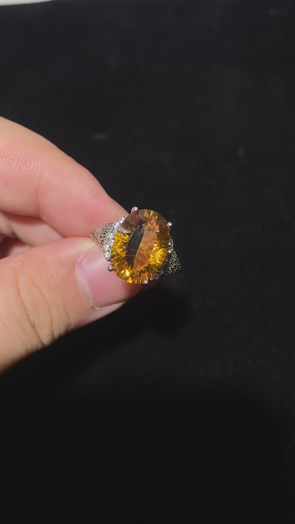 Large Oval Natural Citrine 925 Sterling Silver Statement Ring Big faceted golden citrine wealth crystal cocktail ring