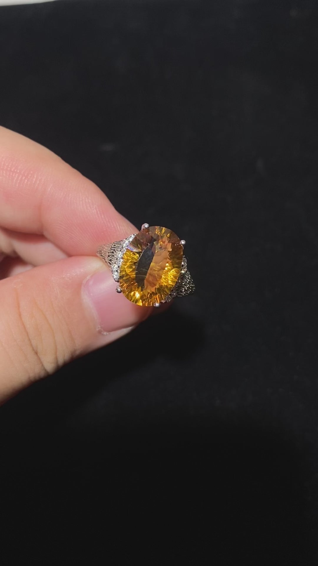 Large Oval Natural Citrine 925 Sterling Silver Statement Ring Big faceted golden citrine wealth crystal cocktail ring