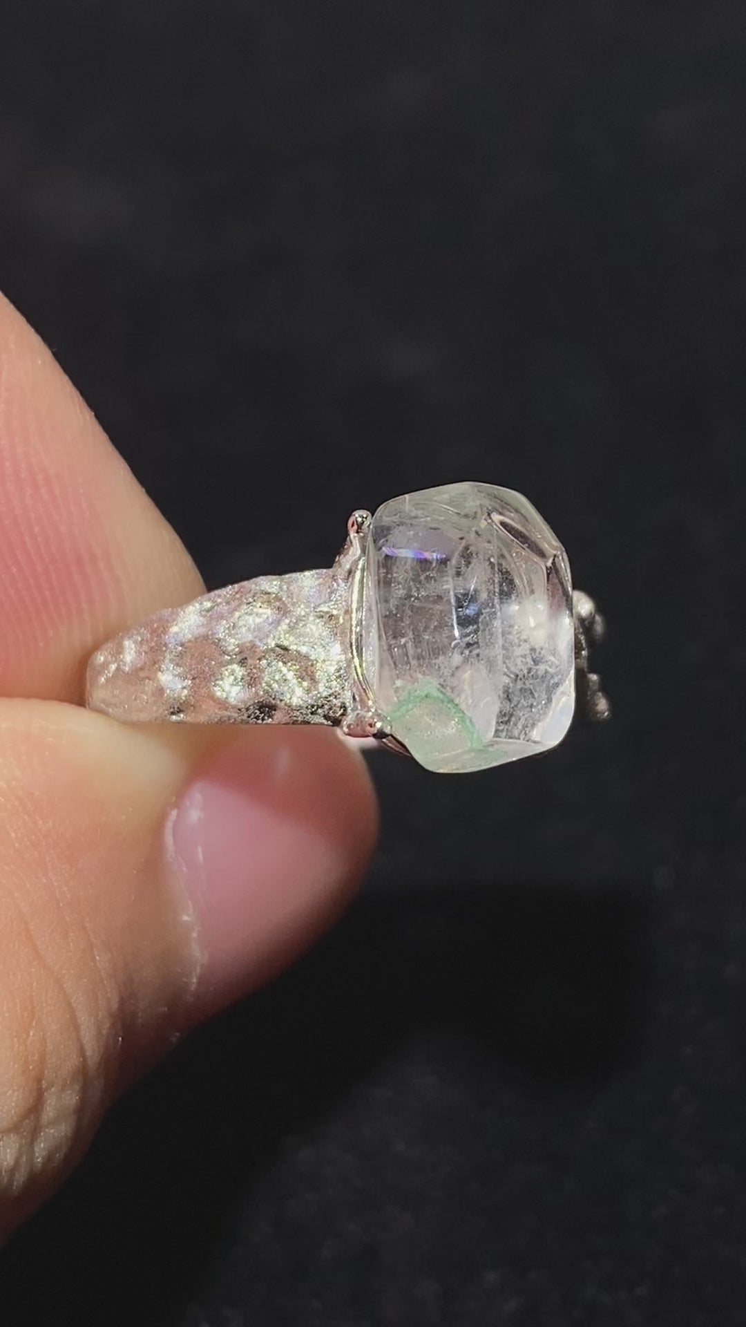 Natural Green Phantom Ghost Quartz Raw Thorn Twig Adjustable Open Ring Transparent rough green inclusion phantom crystal wild thorn spiritual healing finger ring