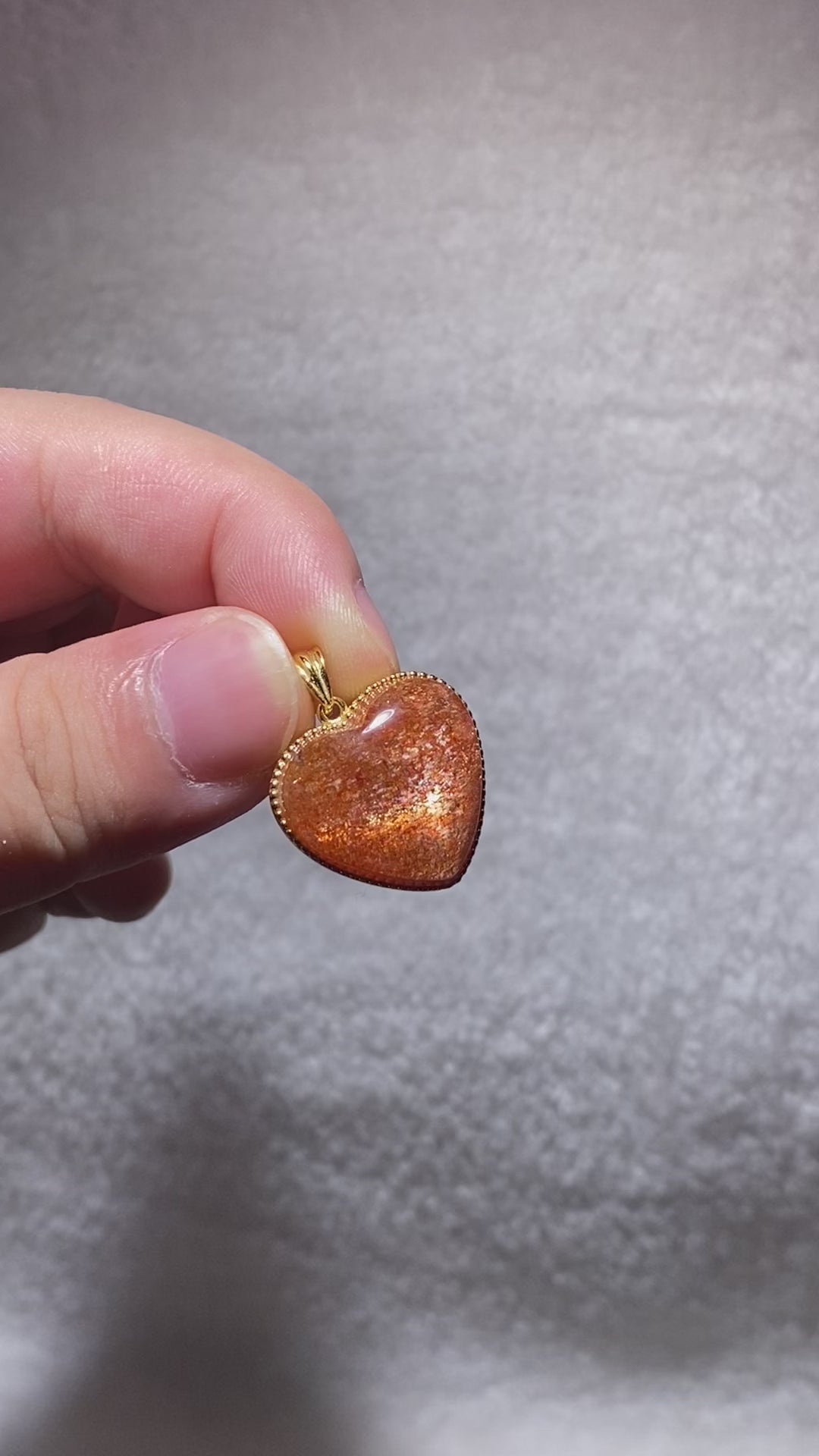 Smooth Cabochon Natural Orange Glitter Sunstone Solid Heart Serrated Full Bezel Wrapped Gold Plated Minimalist Warm Sacral Chakra Vitality Crystal Pendant Charm