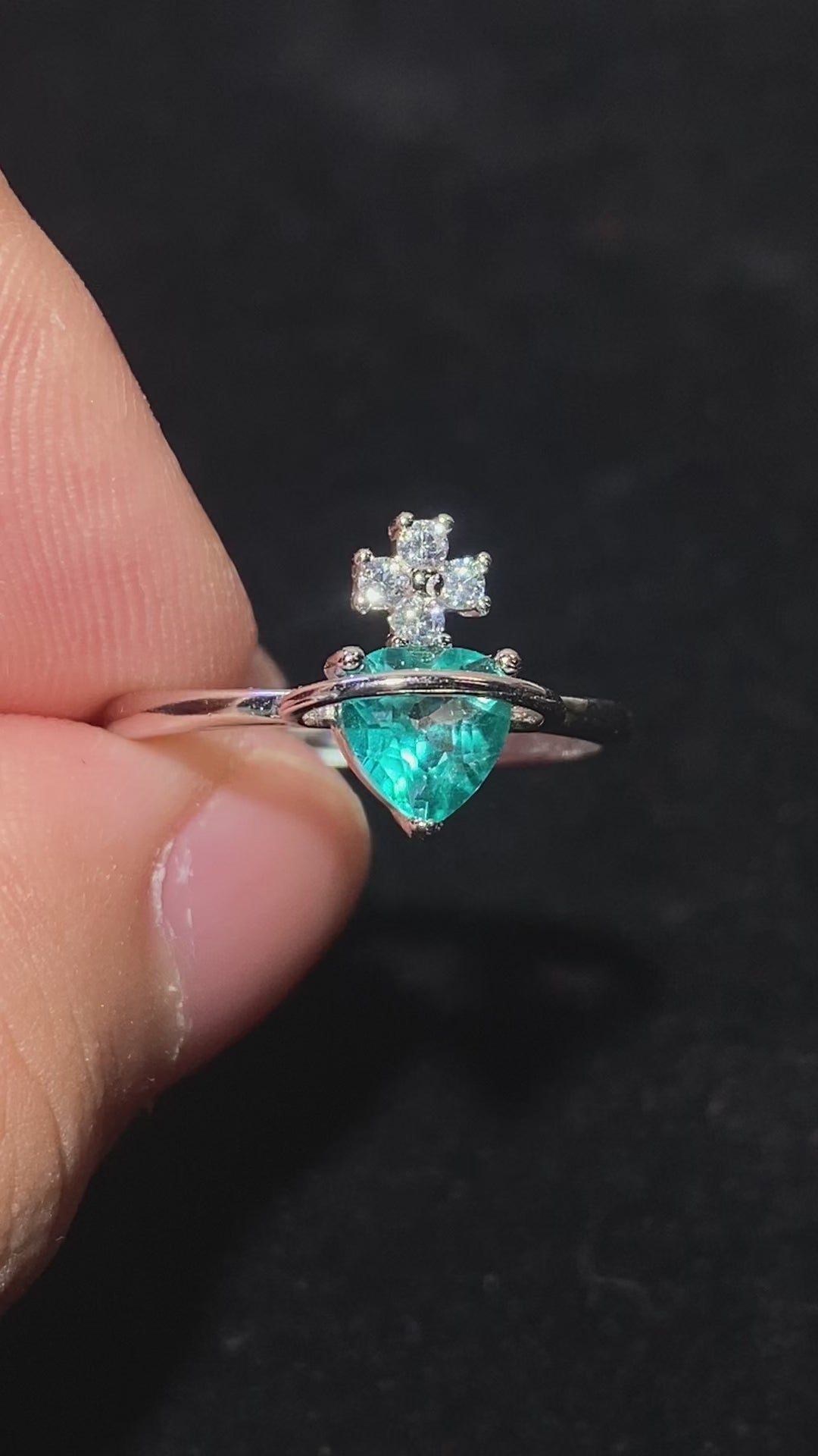 Pear Paraiba Blue Tourmaline Snowflake 925 Sterling Silver Adjustable Open Ring Icy bright teal blue teardrop gem snowflake accent winter dainty stack ring