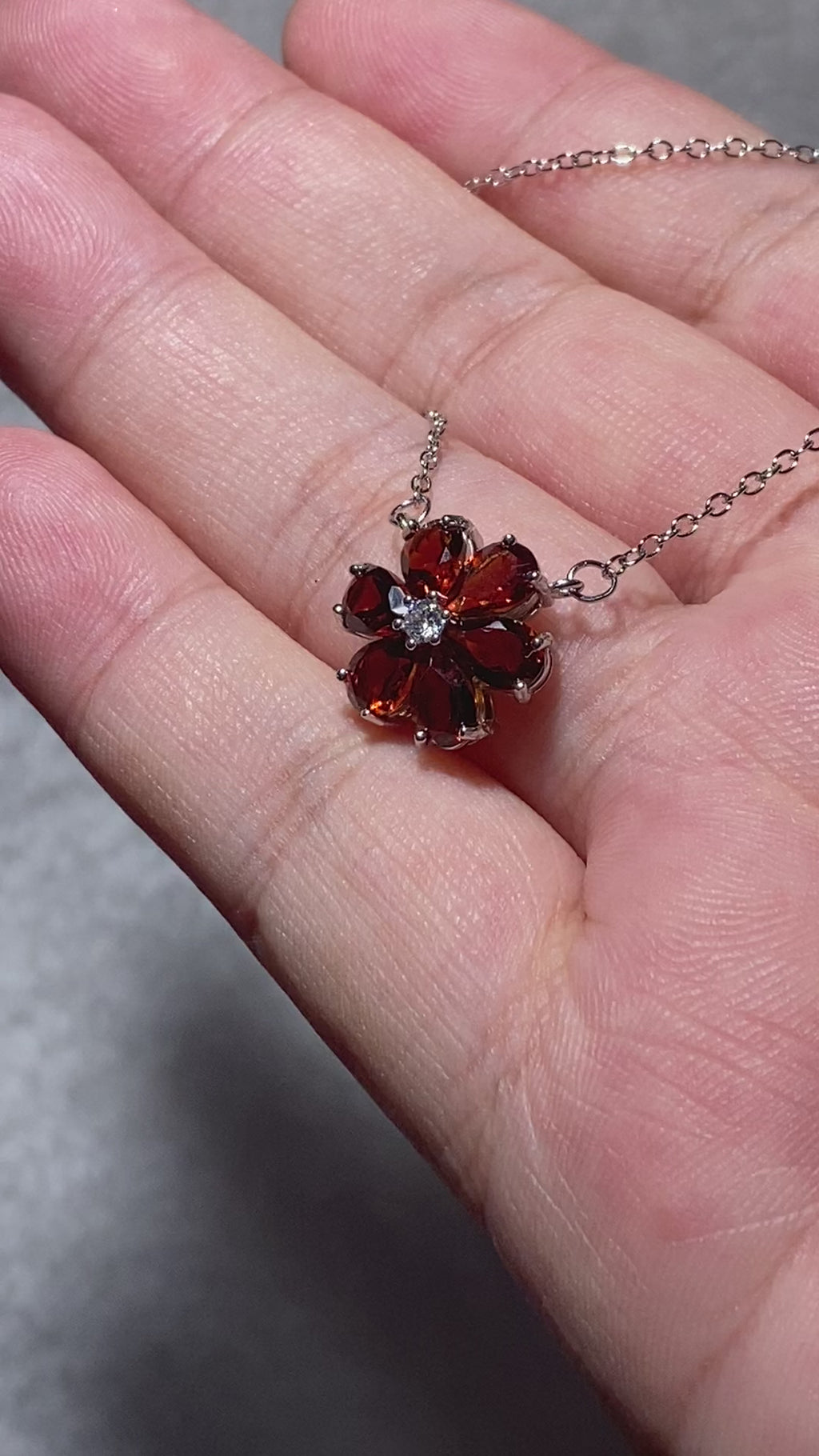 Natural Wine Red Garnet Six-Petal Flower Cluster Adjustable Thin Silver Pendant Necklace Rich deep burgundy garnet floral dainty layering daily collarbone chain