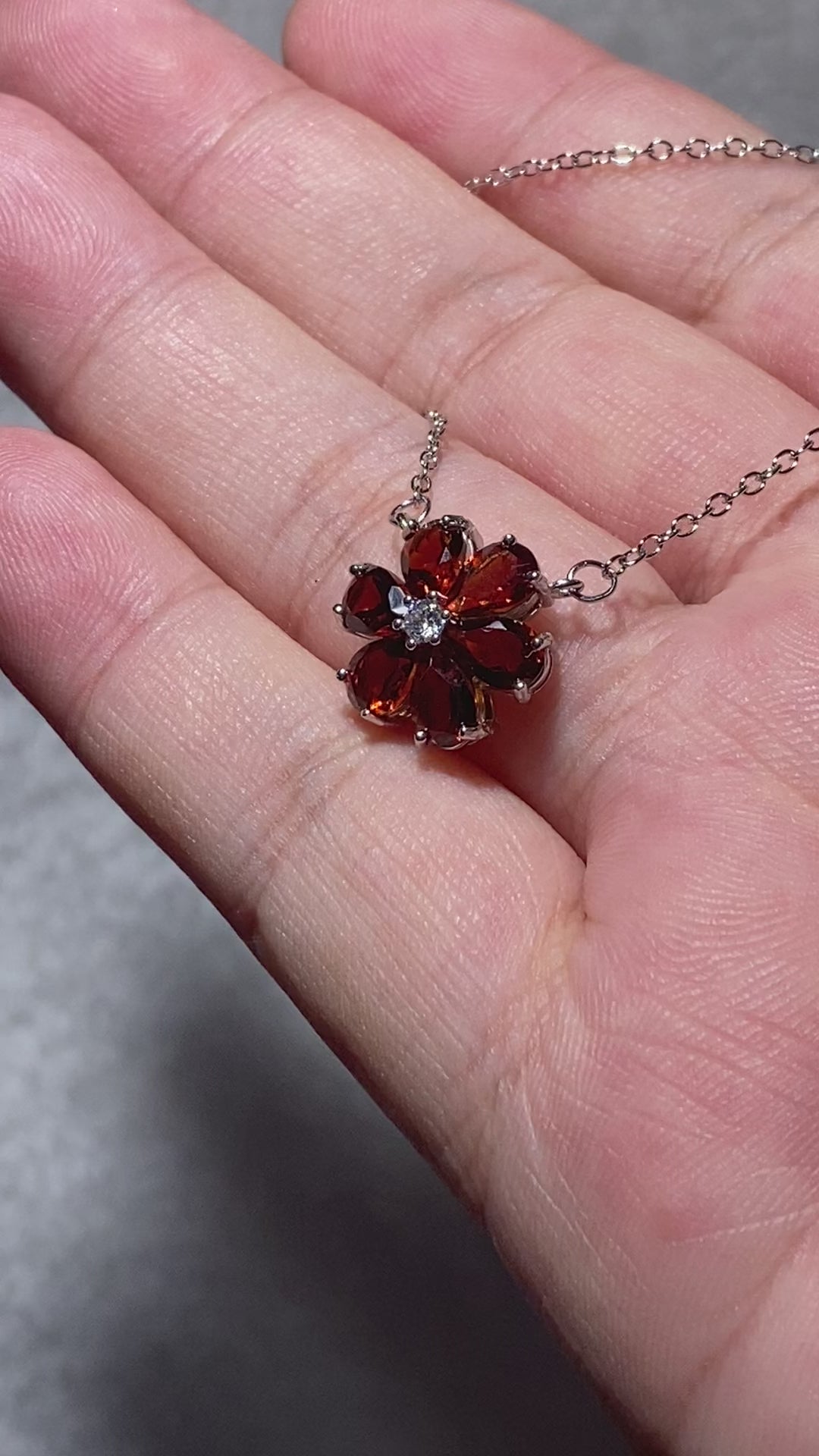 Natural Wine Red Garnet Six-Petal Flower Cluster Adjustable Thin Silver Pendant Necklace Rich deep burgundy garnet floral dainty layering daily collarbone chain