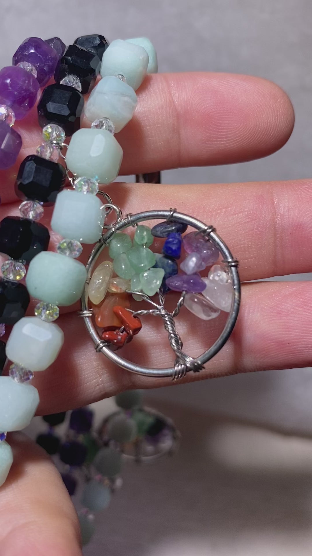 7 Chakra Tree of Life Natural Crystal Beaded Bracelet with OT Toggle Clasp Balancing chakra energy tree pendant dainty stackable wristband, 3 stone styles available